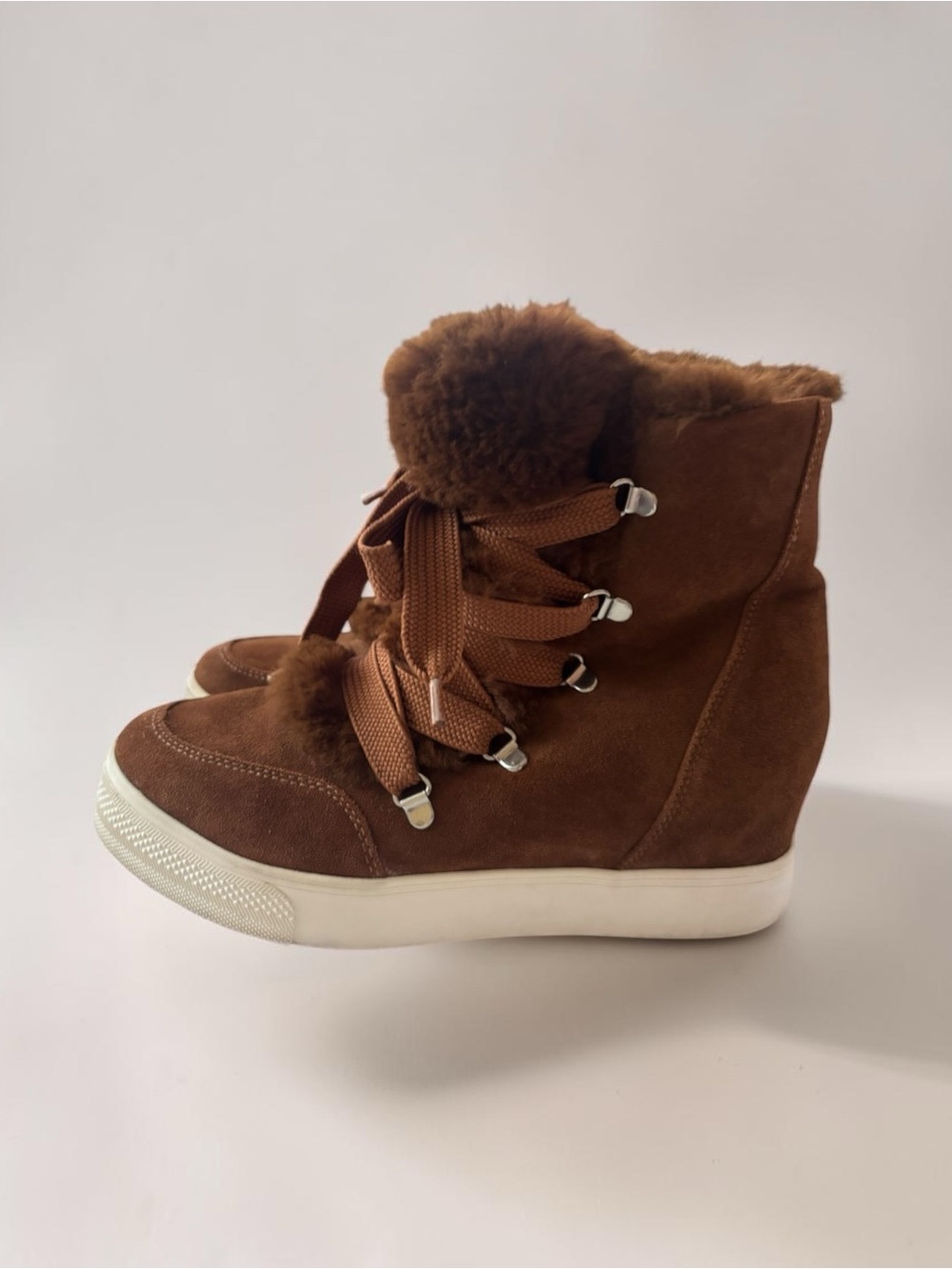 Steve Madden Wharton Leather Suede Faux Fur Wedge Boots Est Size 9.5 - Picture 9 of 14